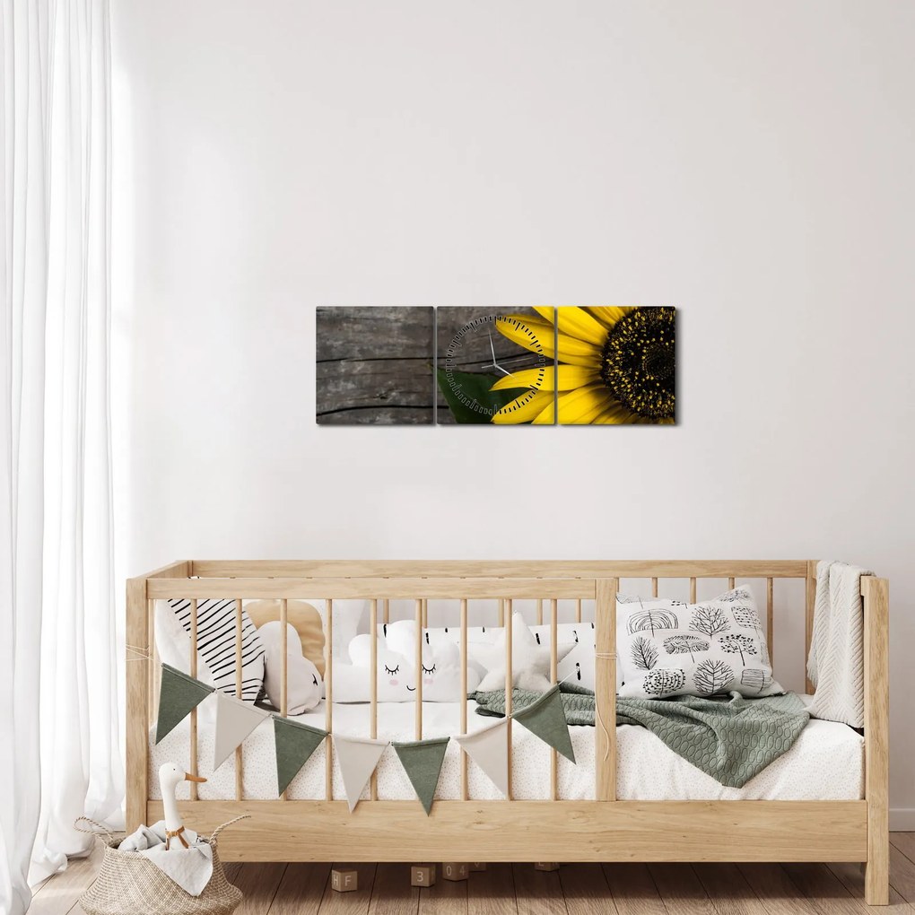 Obraz - Kwiat słonecznika (z zegarem) (90x30 cm)