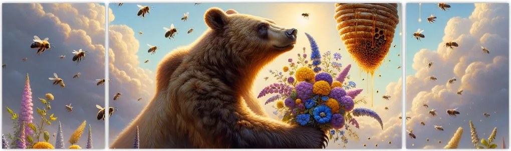 Obraz - Niedźwiedź i pszczoły (170x50 cm)