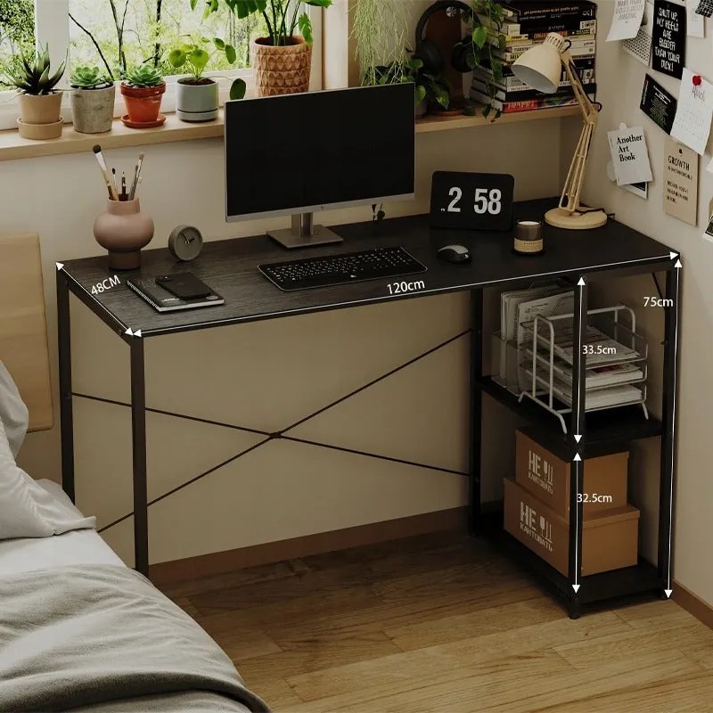 Biurko komputerowe stół loft czarne nowoczesne z półkami industrialne 120