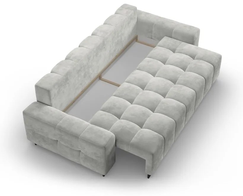 Jasnoszara aksamitna rozkładana sofa ze schowkiem 250 cm Wicklow – Cosmopolitan Design