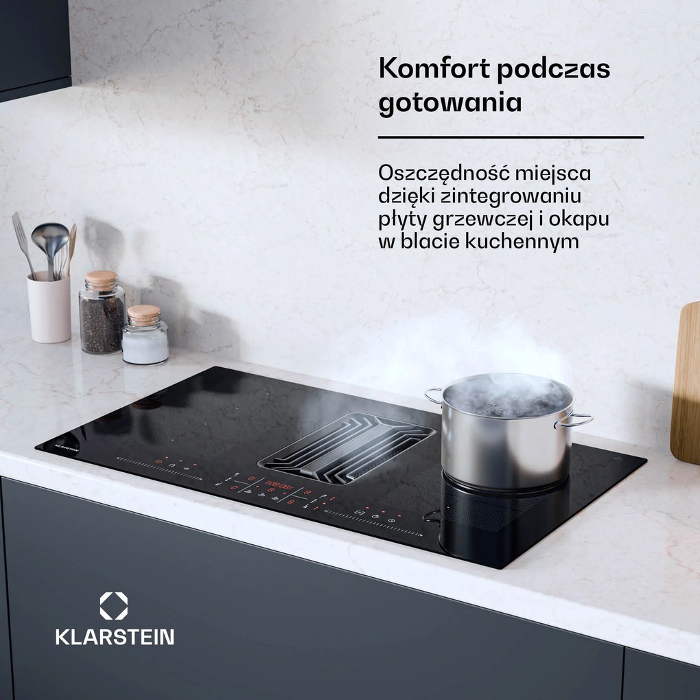 Klarstein AirJet FlexPro 90cm 4 Strefy Płyta Indukcyjna z Okapem Czarny