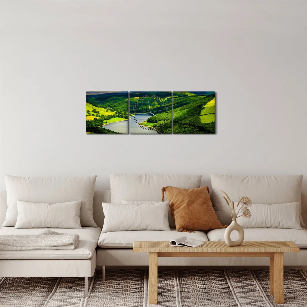 Obraz - Zielony krajobraz (z zegarem) (90x30 cm)