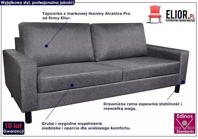 Stylowa trzyosobowa ciemnoszara sofa - Izarra 3X