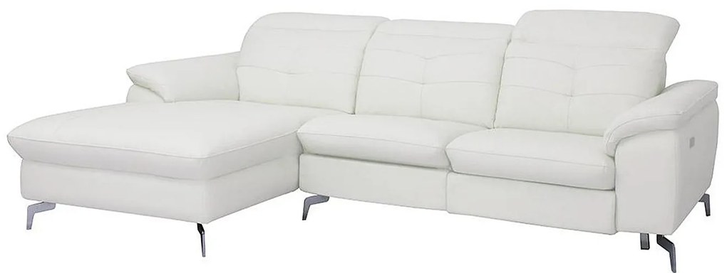 Kanapa narożna LISMORE z elektryczną funkcją relax z bawolej skóry – Kolor biały– Narożnik lewy