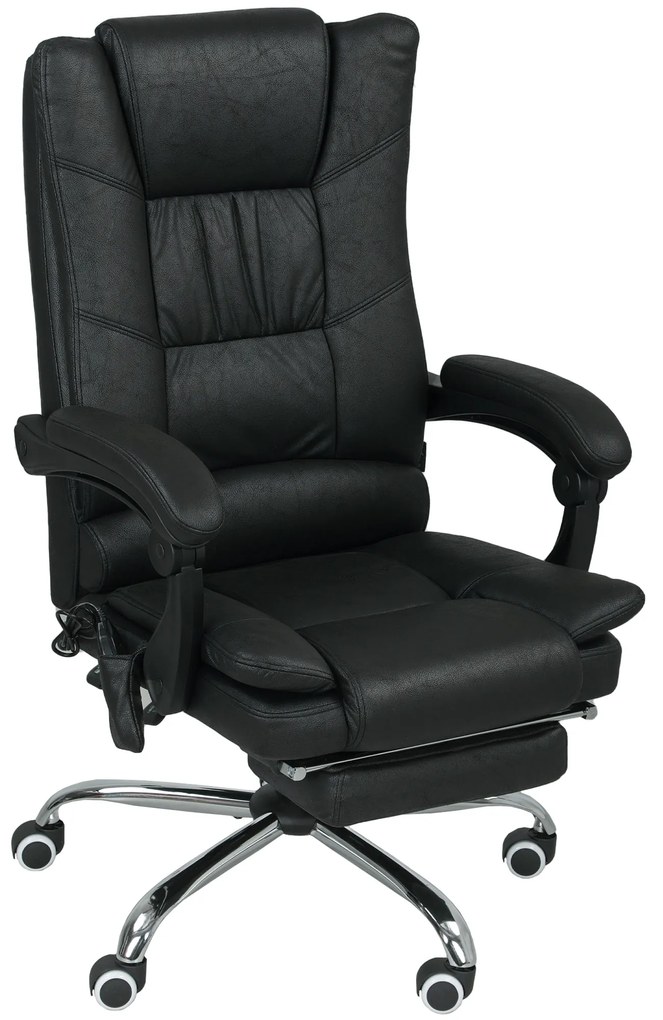 Vinsetto Fotel biurowy z funkcją masażu, z podnóżkiem, regulowany, 64 cm x 70 cm x 118 cm, Czarny