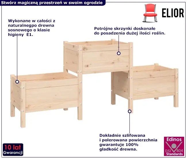 Drewniana potrójna donica ogrodowa - Nilli