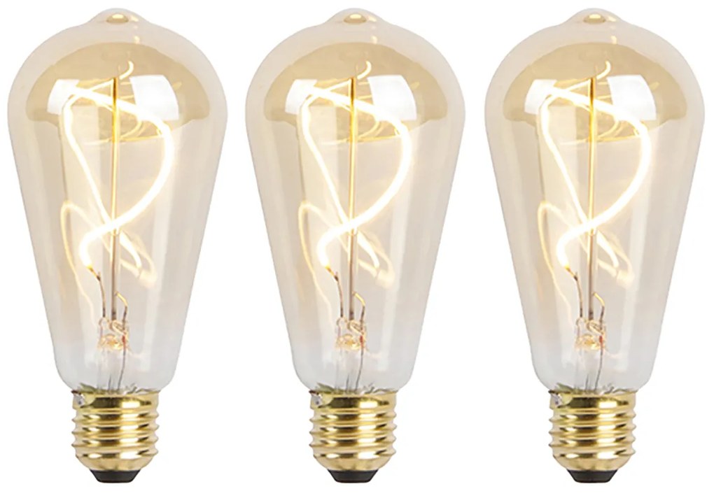Zestaw 3 żarówek LED E27 ściemnianych spiralnych ST64 złoto 4W 270lm 2100K
