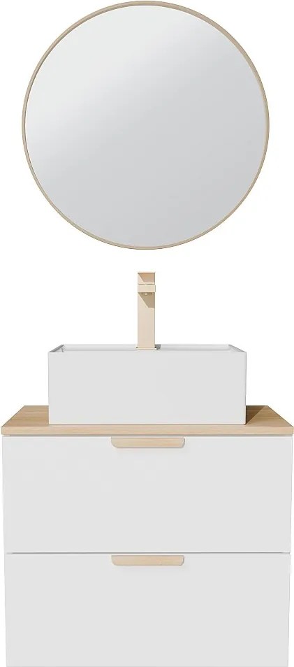 Wisząca szafka łazienkowa z umywalką wpuszczaną w blat kwadratową, baterią i lustrem – Biały – Szer.60 cm – AVORELI