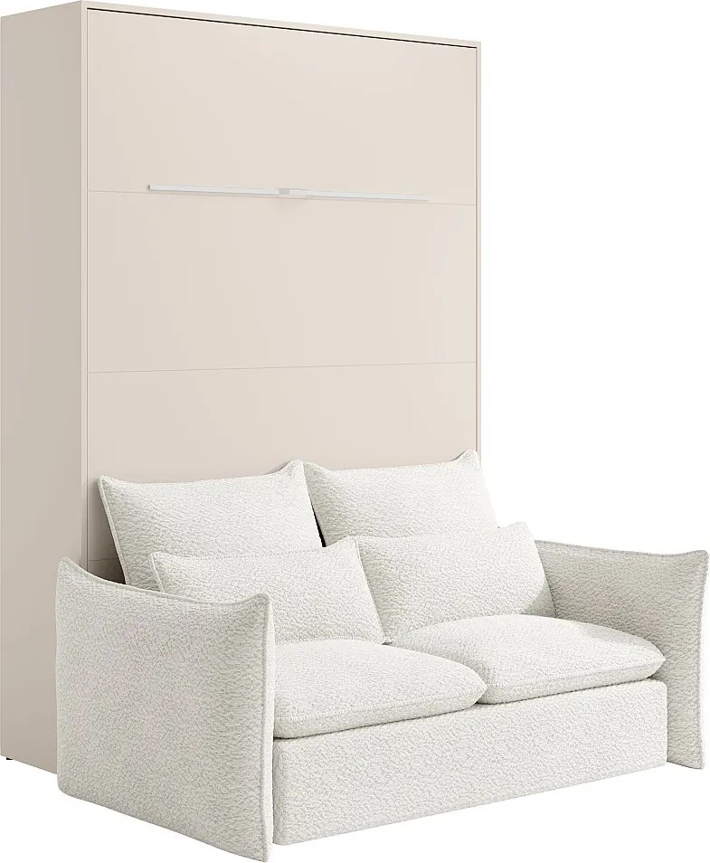 Łóżko chowane w szafie  160 x 200 cm - Otwieranie pionowe ręczne - Z oświetleniem LED - Beżowe + Kanapa - RAPILI