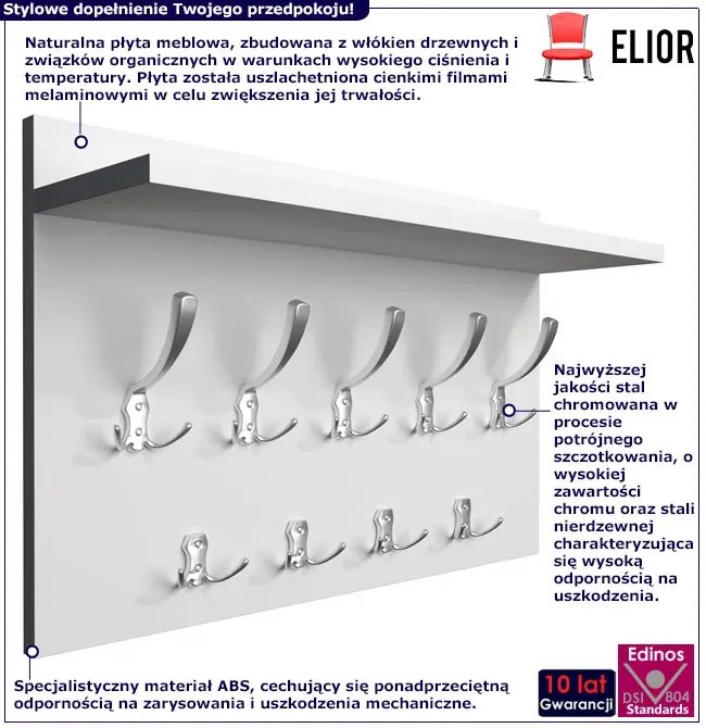 Wieszak Z Półką Na Ubrania Biel Alpejska + Chrom D3-E36