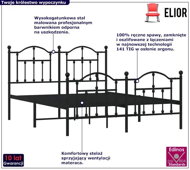 Czarne metalowe łóżko w stylu loftowym 120x200cm Ernil 6X