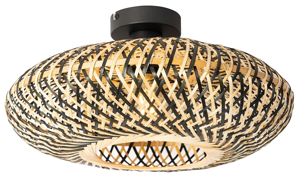Inteligentna lampa sufitowa czarna bambusowa 40 cm z Wifi A60 - OstravaKolonialny Oswietlenie wewnetrzne
