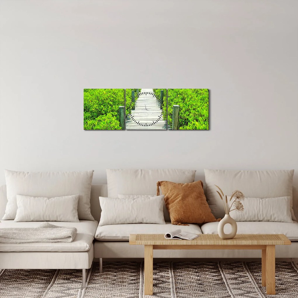 Obraz - drewniany chodnik (z zegarem) (90x30 cm)