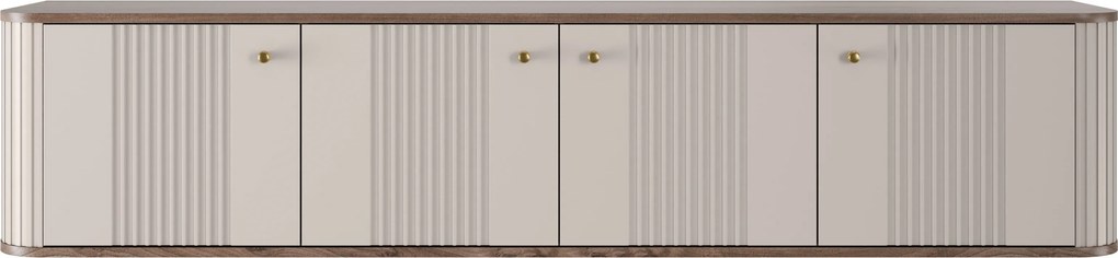 Szafka RTV wisząca Vesper 4D 187 cm - kaszmir / orzech / złote uchwyty