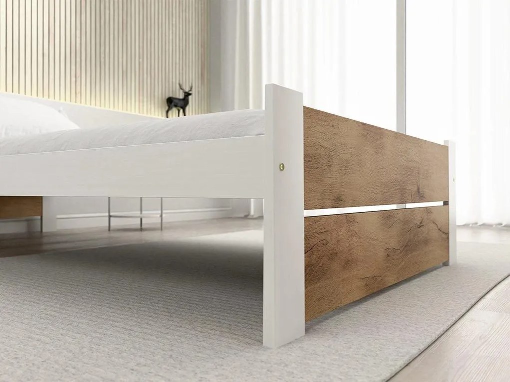 Łóżko IKAROS DOUBLE 80 x 200 cm, biały/dąb artisan Materac: Materac Deluxe 10 cm