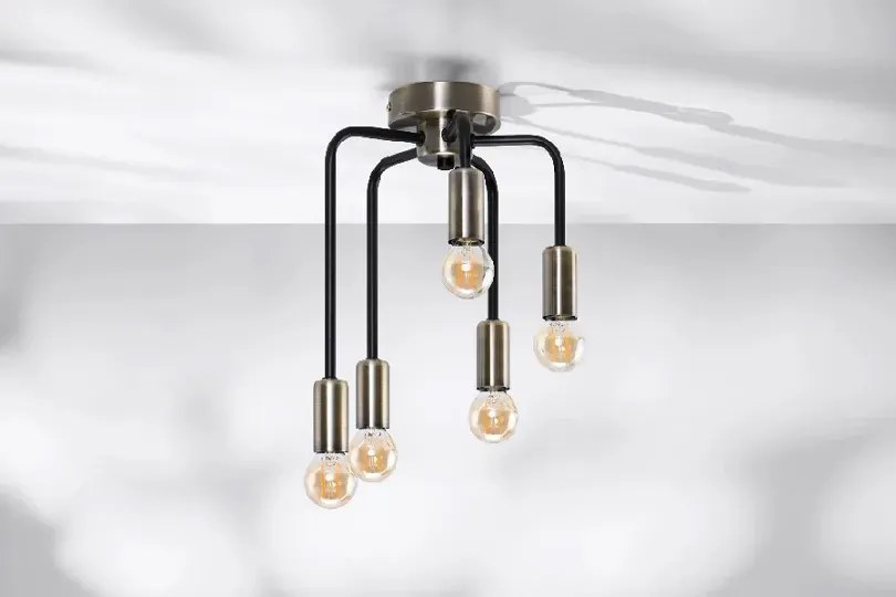 Pięcioramienna czarna lampa sufitowa pająk 6X V135 D5-D99