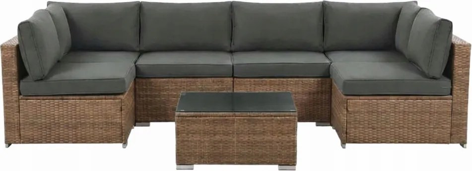 Modułowy narożnik ogrodowy Caldoro XL2501 technorattan, jasny brąz, poduszki szare