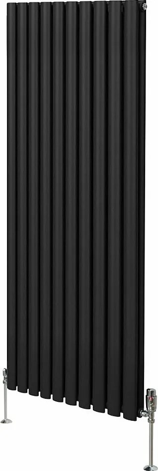 Grzejnik kolumnowy owalny i zawory - 1600 mm x 600 mm - czarny