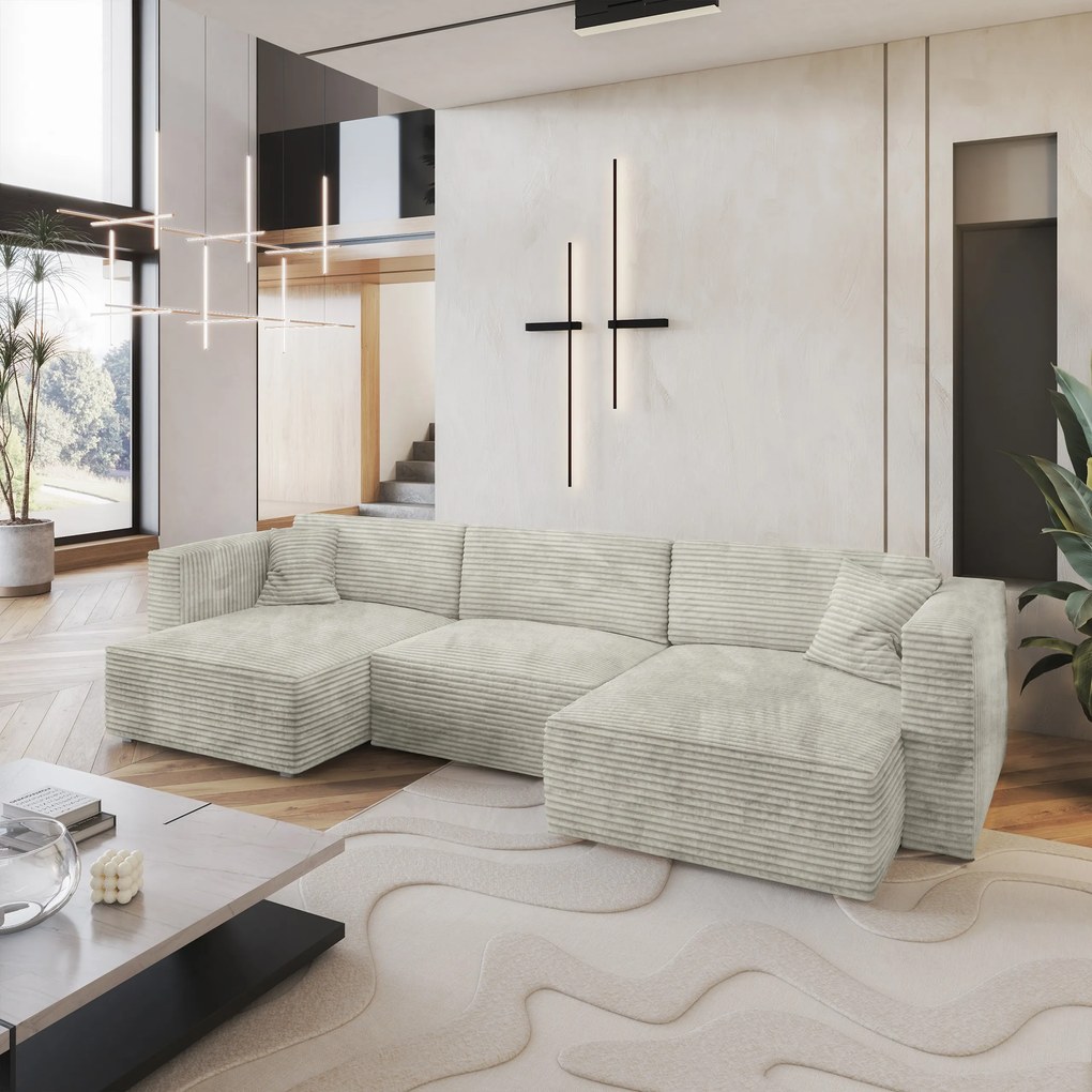 Masseno Narożnik SARMO z funkcją spania i pojemnikiem na pościel Narozniki U, Rozkładana sofa - Jasnoszary, TILIA 83