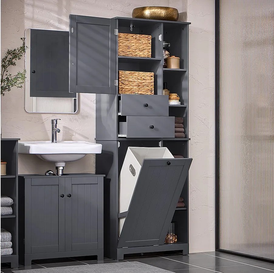 Wysoka szafka łazienkowa z kosz na pranie BZR104-DG