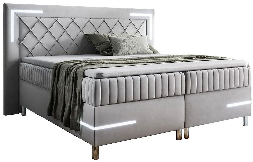 Jasnoszare łóżko tapicerowane z pojemnikiem 5 rozmiarów B2-N71