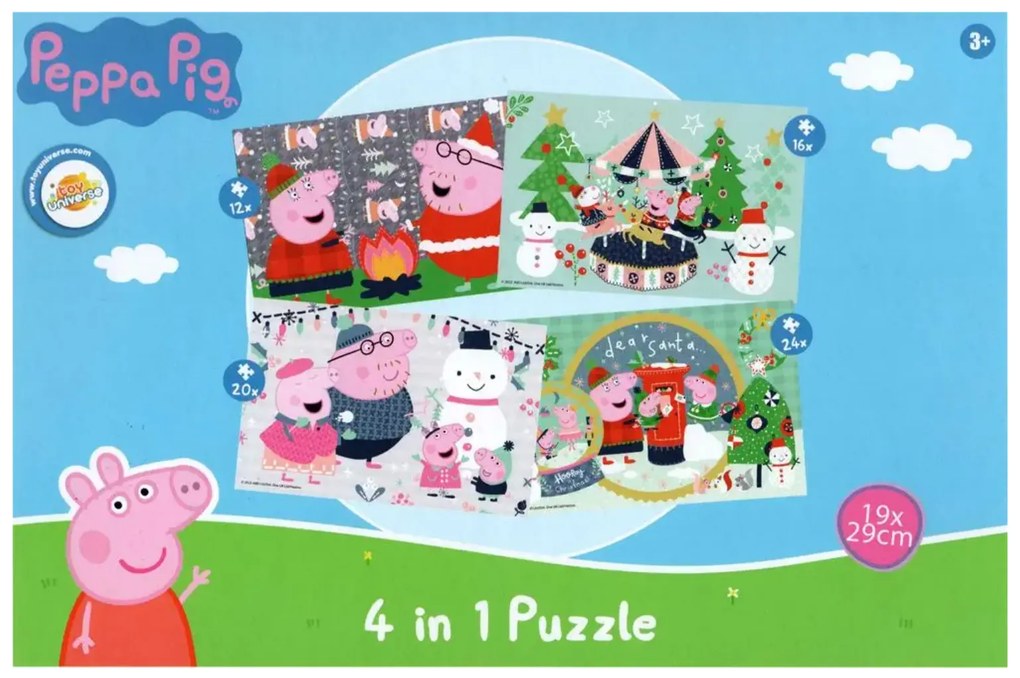 Puzzle dla dzieci 4 w 1 ŚWINKA PEPPA z bałwankiem, 19x29 cm