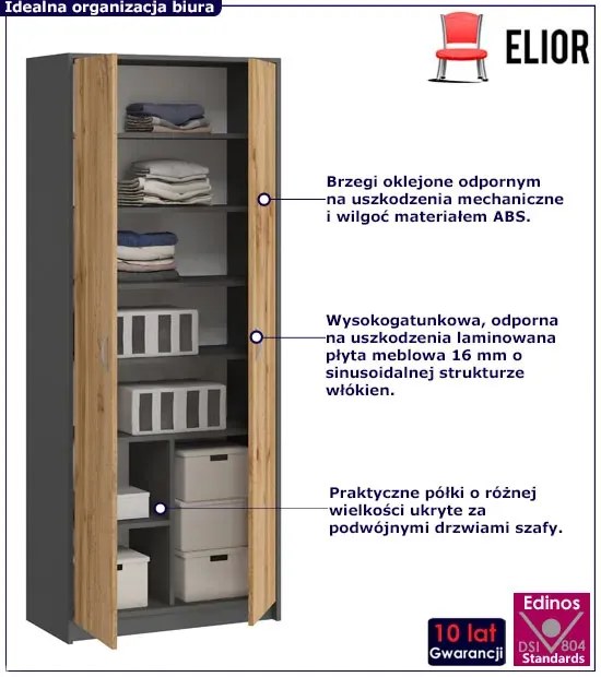 Regał biurowy z półkami antracyt + dąb wotan E1-B80