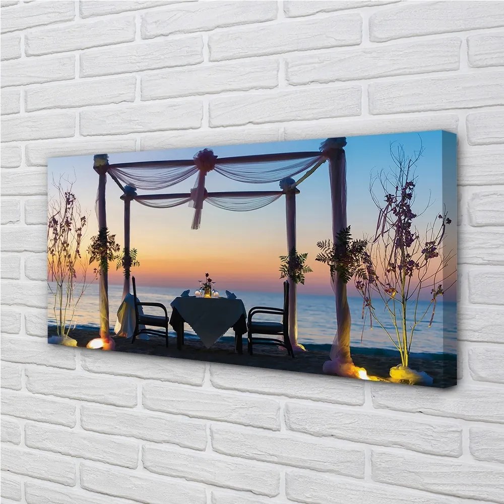 Obraz na płótnie Kolacja nad Morzem o Zachodzie