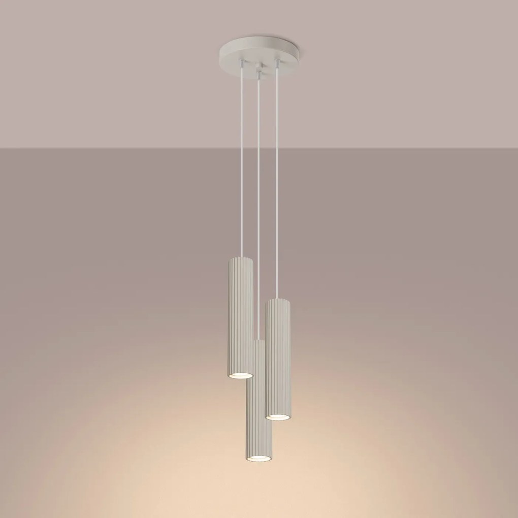 Lampa wisząca KARBON 3P beżowa ryflowana SOLLUX  LIGHTING