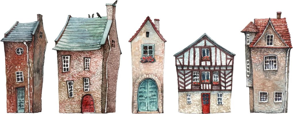Obraz na szkle - Domy akwarelowe (70x50 cm)