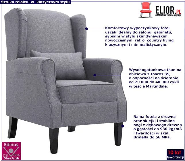 Ciemnoszary fotel uszak - Charlene