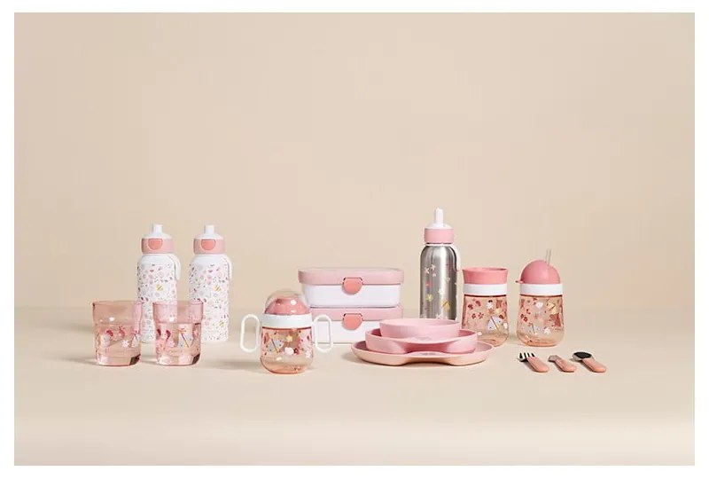 Biało-jasnoróżowa butelka dla dzieci 400 ml Flowers &amp; butterflies – Mepal