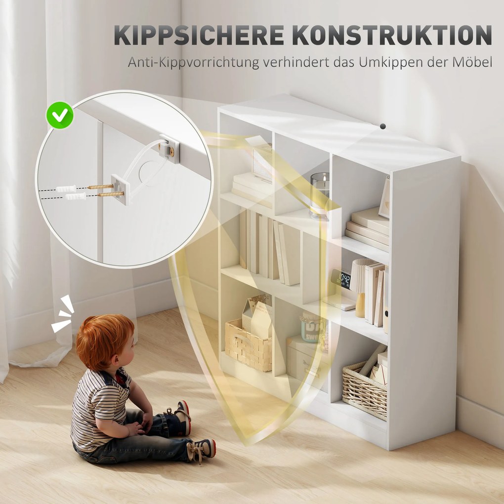 HOMCOM Regał książkowy, stojący, 8 półek, 97,5 x 30 x 100 cm, Biały