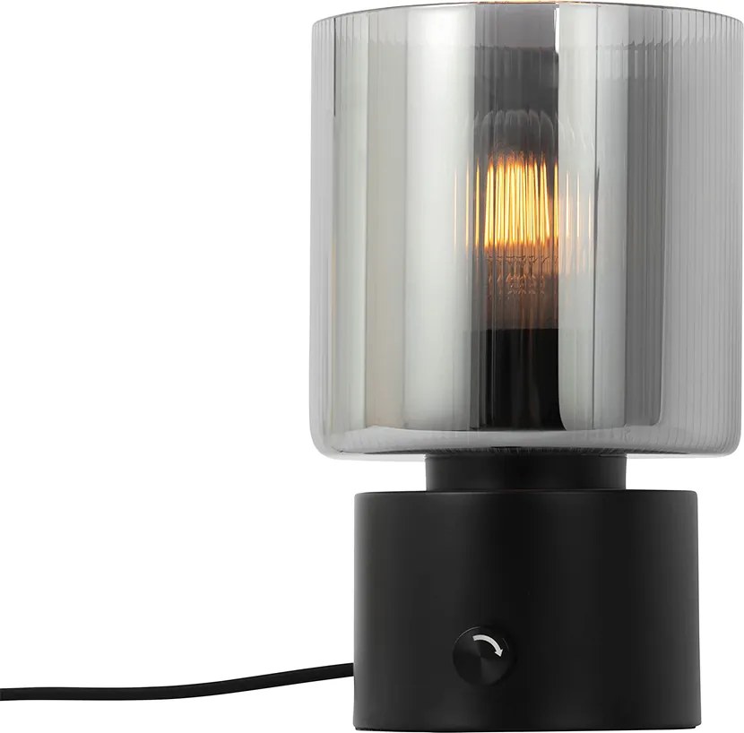 Lampa stołowa art deco czarna z przydymionym szkłem - Laura