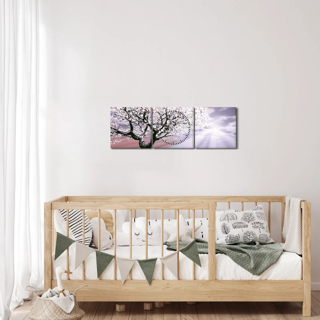 Czerwony obraz drzewa (z zegarem) (90x30 cm)