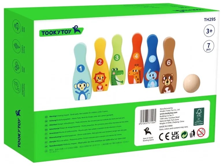 Tooky toy drewniane kręgle dla dzieci 6 szt. + piłka