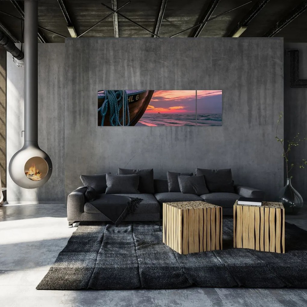 Obraz łodzi na brzegu (170x50 cm)
