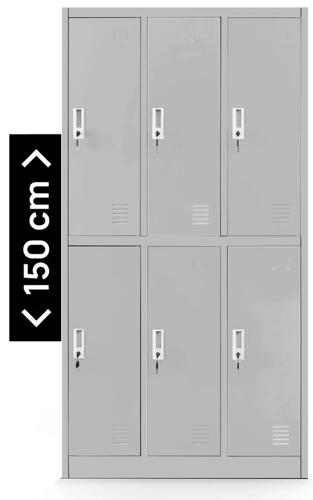 Szafka szkolna BHP szara: 6-komorowa IGOREK, 900 x 1500 x 450 mm
