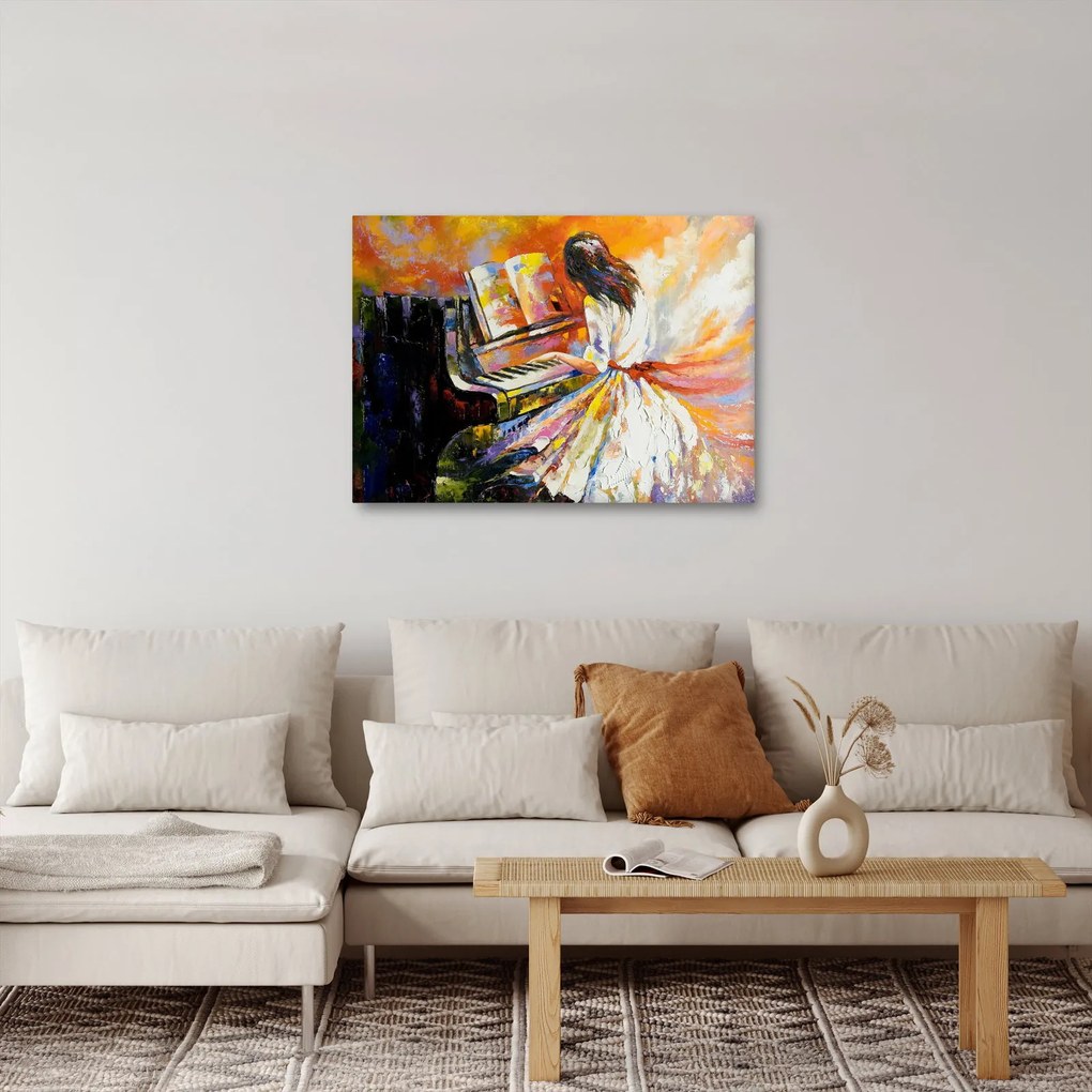 Obraz - Kobieta grająca na pianinie (70x50 cm)