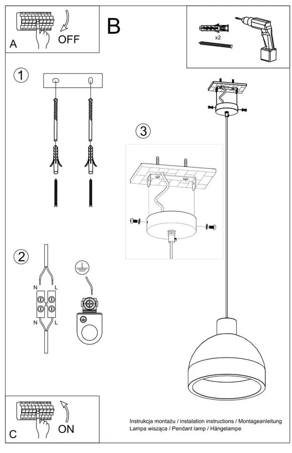 Jasnoszara lampa wisząca ø 28 cm Filippo – Nice Lamps