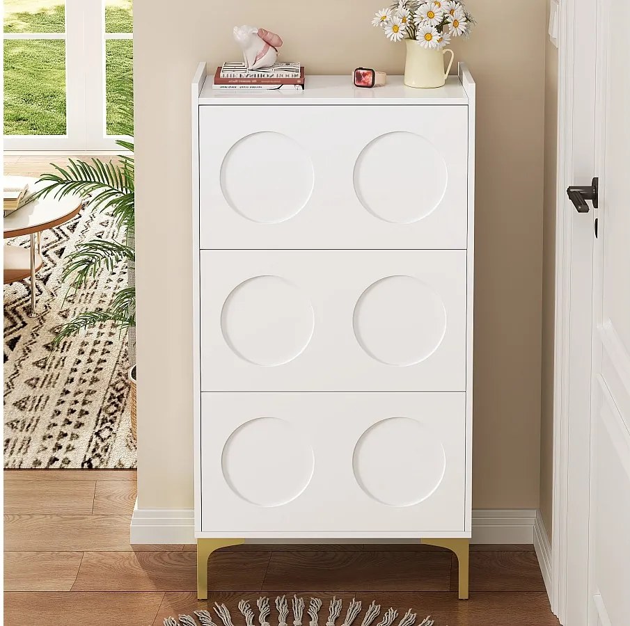 Nowoczesna szafka na buty - 63 x 24 x 120 cm - z 3 drzwiami + nogi metalowe - MDF - biała