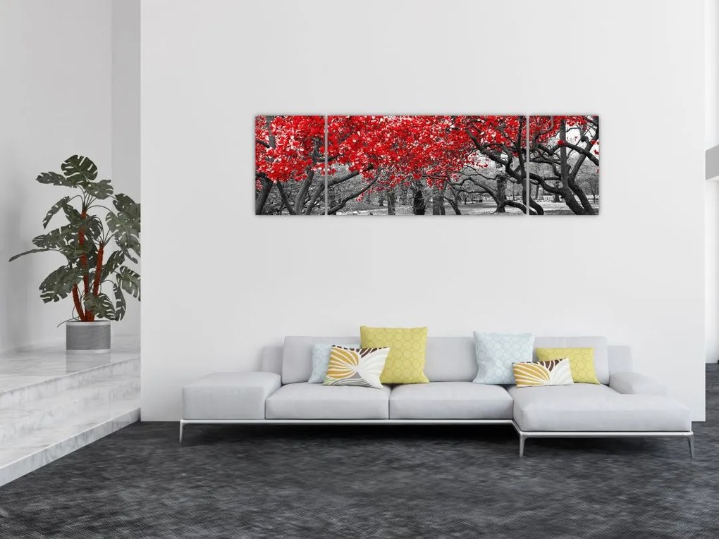 Obraz - Czerwone drzewa, Central Park, New York (170x50 cm)