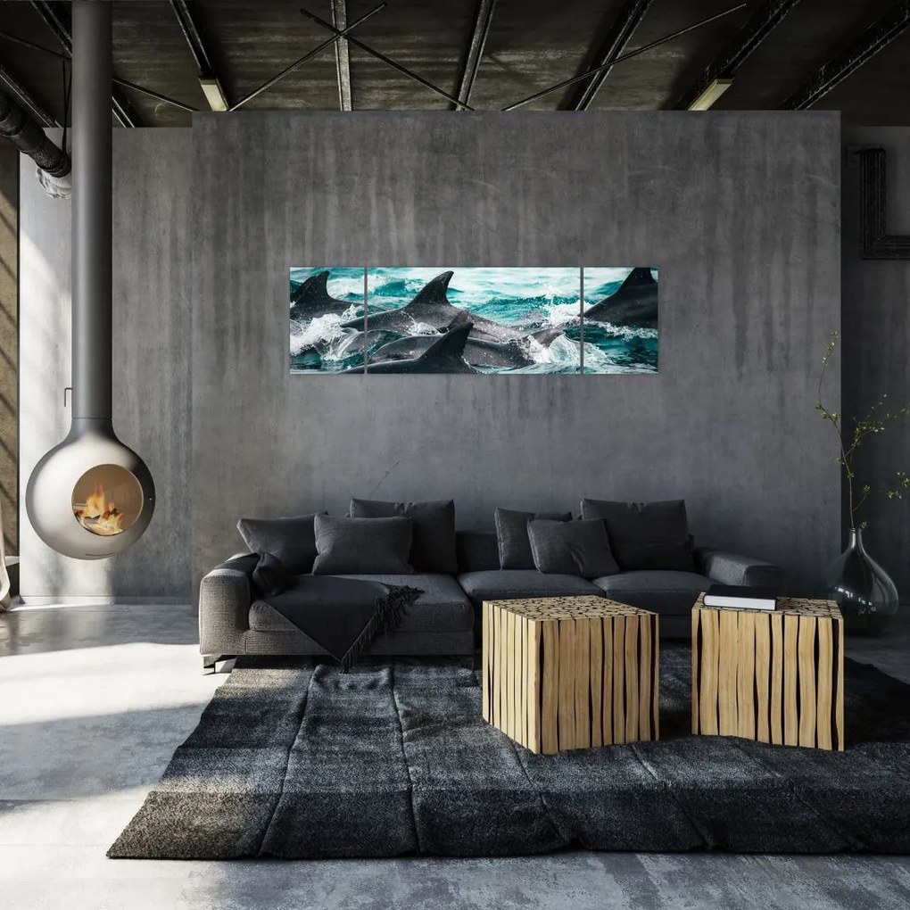 Obraz - Delfiny w oceanie (170x50 cm)