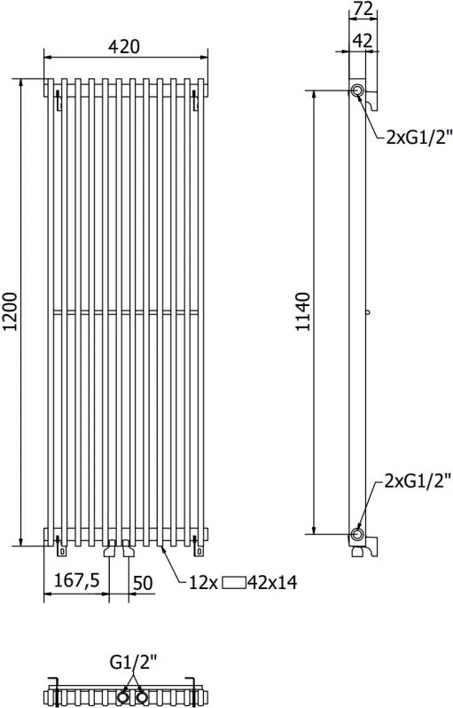 Mexen Kansas grzejnik dekoracyjny 1200 x 420 mm, 842 W, czarny - W204-1200-420-00-70