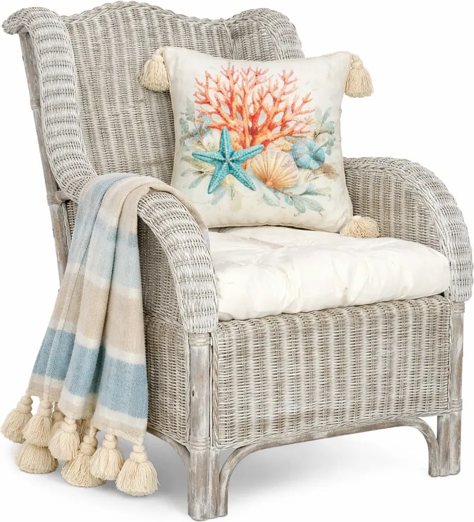 Szary fotel z naturalnego rattanu H1-P55