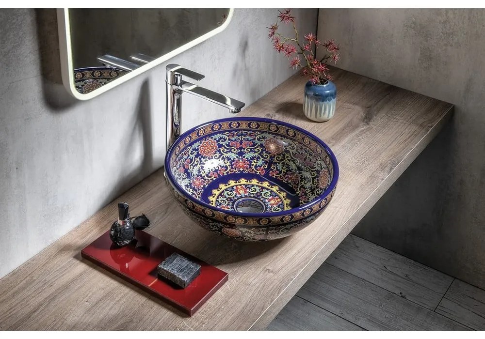 Ciemnoniebieska ceramiczna okrągła umywalka ø 41 cm Priori – Sapho