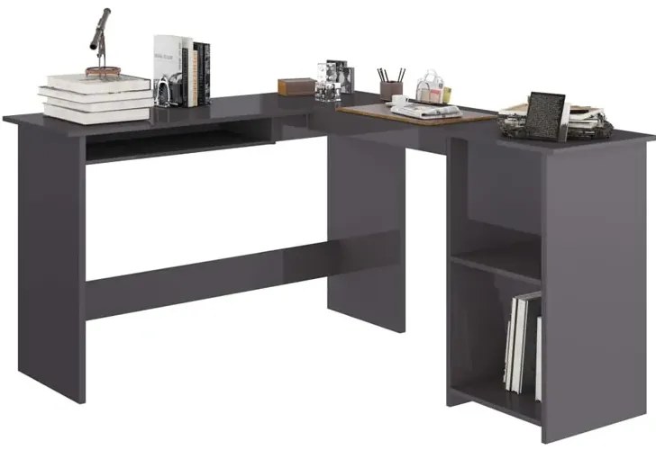 Szare biurko narożne nowoczesne połysk - Lorenza 4X