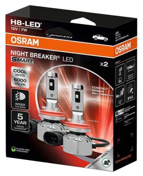 Zestaw 2x żarówka samochodowa LED NIGHT BREAKER SMART H8 PGJ19-1/7W/12V 6000K - Osram