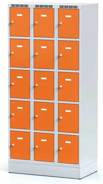 Alfa 3 Szafka skrytkowa S6 na cokole, 15 schowków, 1920 x 900 x 500 mm, zamek obrotowy, drzwi pomarańczowe