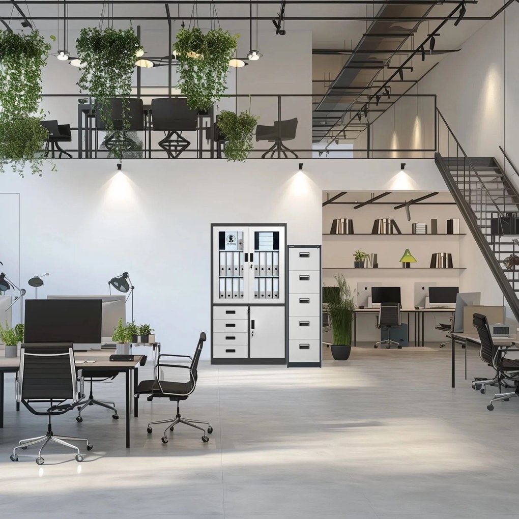 Szafa biurowa z przeszkloną gablotą Wiola 90x40x185 cm antracyt/biały